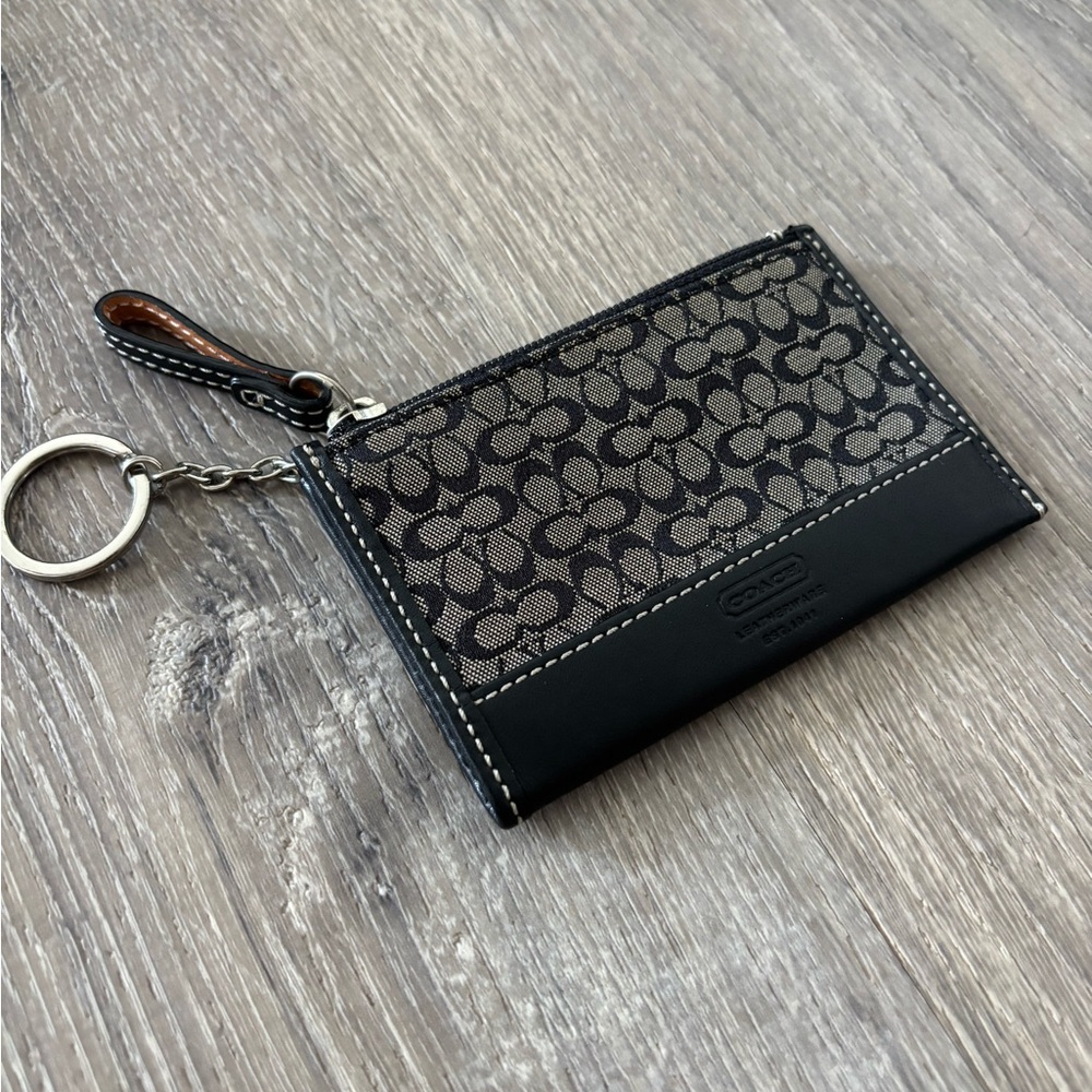 Vintage Y2K Coach Classic Monogram Logo CC Slim Card Case Wallet w/ Key Ring